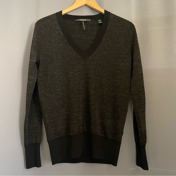 Scotch & Soda Maison Scotch stargazer sweater top Black Bronze V-Neck Size S - Picture 1 of 6